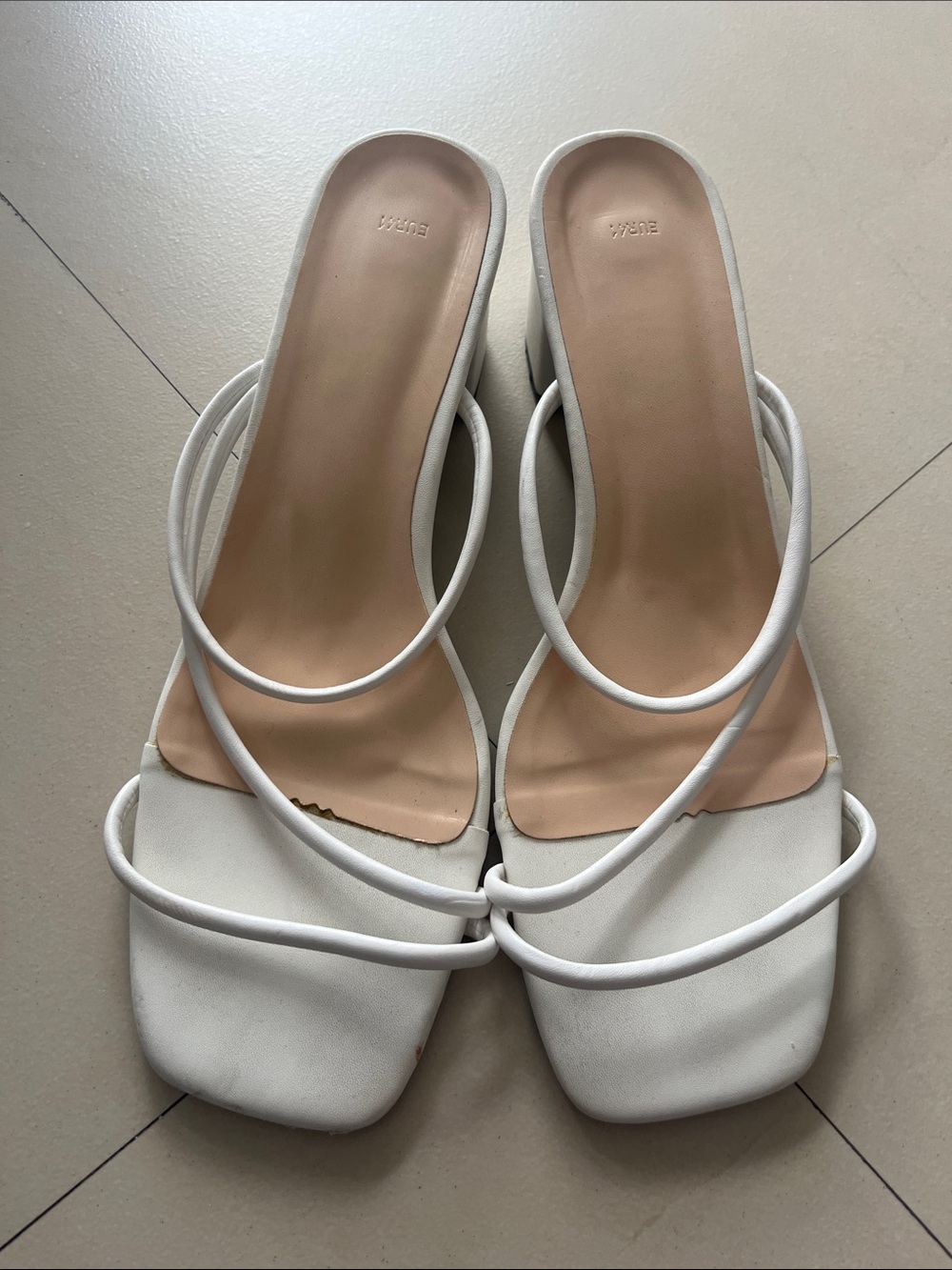 Women's White Strappy Square-Toe Slip on Heels